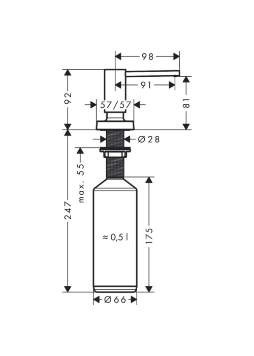 Дозатор кухонний Hansgrohe A71 для миючого засобу 500 ml Stainless Steel 40468800