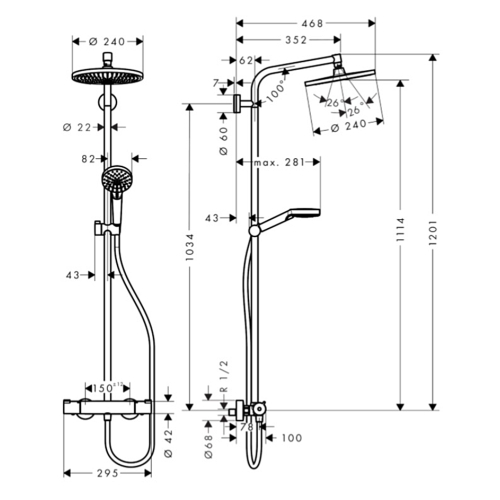 Душова система з термостатом Hansgrohe Crometta S 240 1jet Showerpipe EcoSmart 27268000