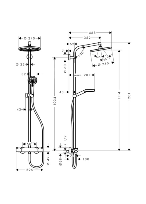 Душова система з термостатом Hansgrohe Crometta S 240 1jet Showerpipe EcoSmart 27268000