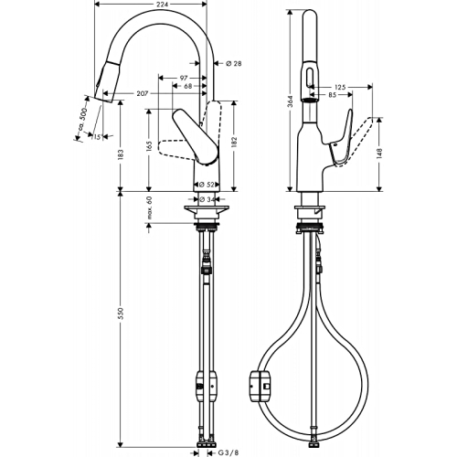 Змішувач для кухні Hansgrohe Focus M42 з висувним виливом Stainless Steel Finish 71801800