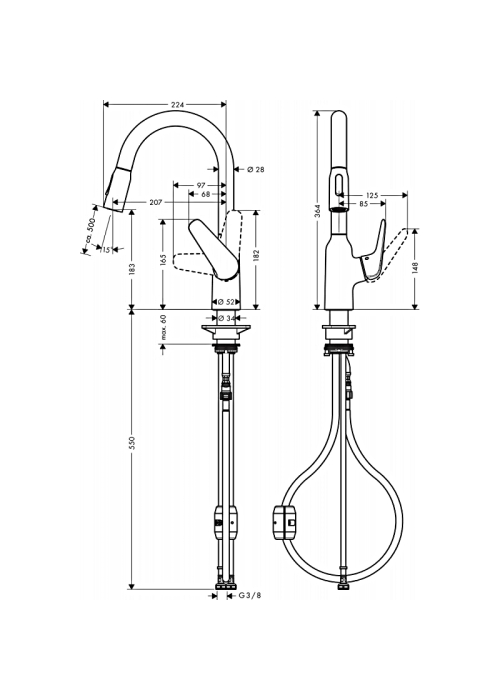 Змішувач для кухні Hansgrohe Focus M42 з висувним виливом Stainless Steel Finish 71801800