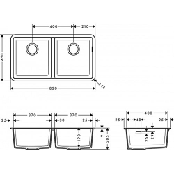 Кухонна мийка під стільницю Hansgrohe S510-U770 дві чаші 370/370 Stonegrey 43434290