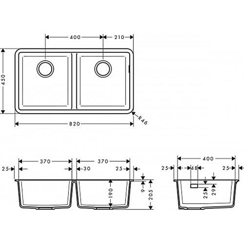 Кухонна мийка під стільницю Hansgrohe S510-U770 дві чаші 370/370 Stonegrey 43434290