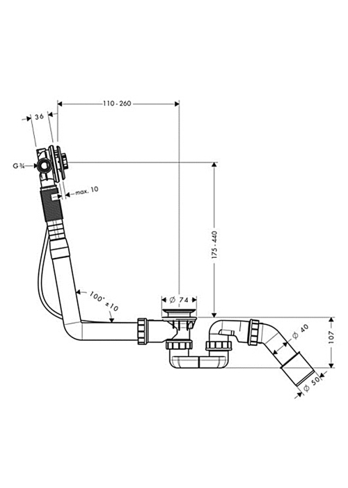 Сифон для ванны Hansgrohe Exafill S Basic с наполнением 58115180