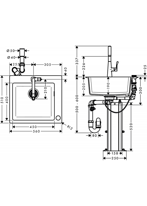 Кухонный комплект мойка со смесителем Hansgrohe C51-F450-01 43212000