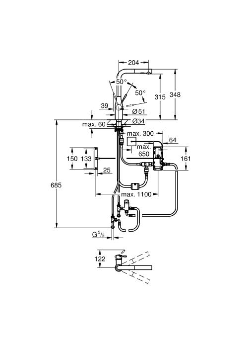 Змішувач для кухні сенсорний Grohe Essence Foot Control 30311000