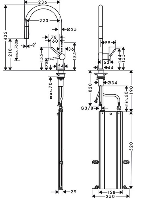 Змішувач Hansgrohe Talis M54 для кухонного миття з висувним душем Sbox 72801000