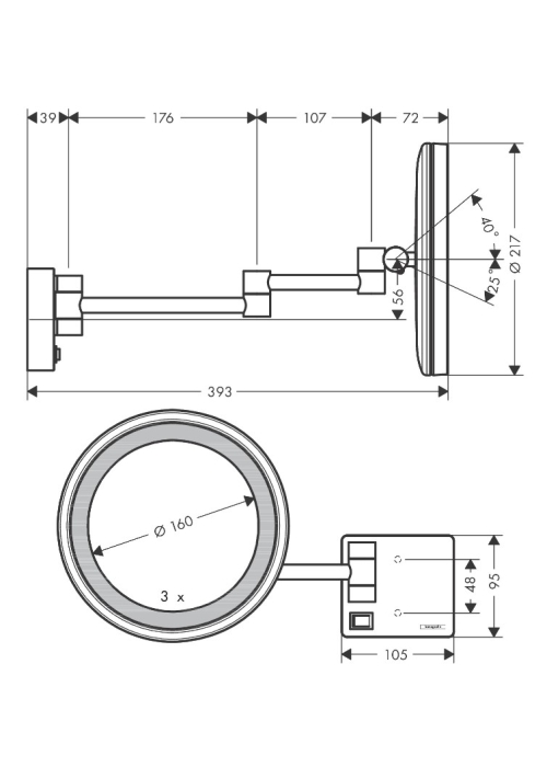 Дзеркало косметичне Hansgrohe AddStoris 41790990 з підсвічуванням LED золото