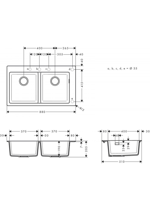 Кухонна мийка Hansgrohe S510-F770 770х510 дві чаші 370/370 Graphiteblack 43316170