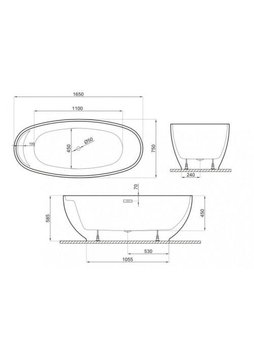 Ванна акрилова окремостояща Polimat KIVI 165x75 00473