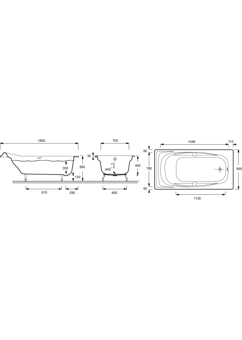 Ванна чугунная Jacob Delafon SUPER REPOS 180x90 (E2902-00) с отверстиями для ручек