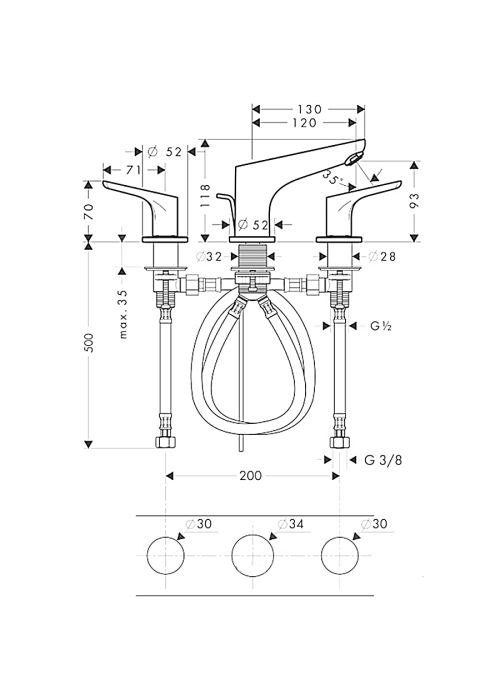 Змішувач для раковини на 3 отвори Hansgrohe Focus 31937000