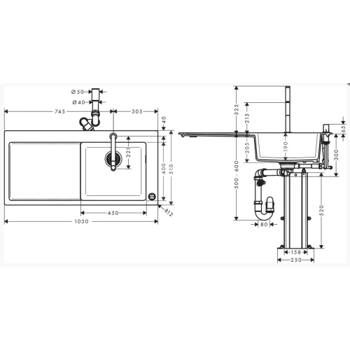 Кухонный комплект мойка со смесителем Hansgrohe C51-F450-08, хром 43219000