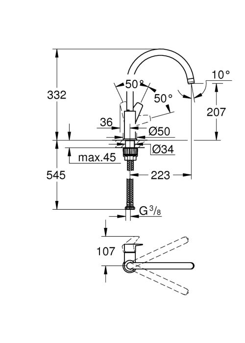 Змішувач одноважільний для кухні Grohe BauEdge 31367001