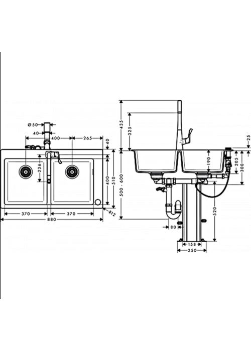 Кухонный комплект мойка со смесителем Hansgrohe C51-F770-05 43216000