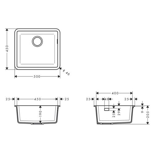 Кухонне миття Hansgrohe S510-U450 під стільницю 500х450 Stonegrey 43431290