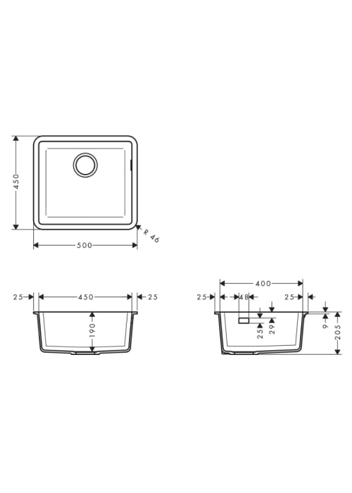 Кухонне миття Hansgrohe S510-U450 під стільницю 500х450 Stonegrey 43431290