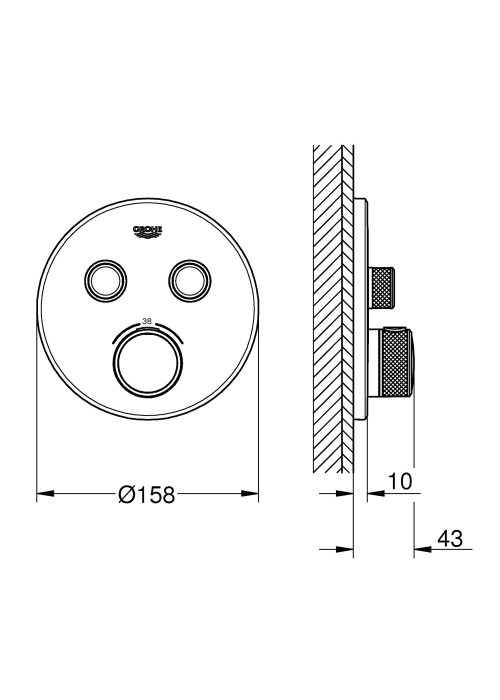 Зовнішня частина змішувача на 2 виходи Grohe Grohtherm SmartControl 29119DC0