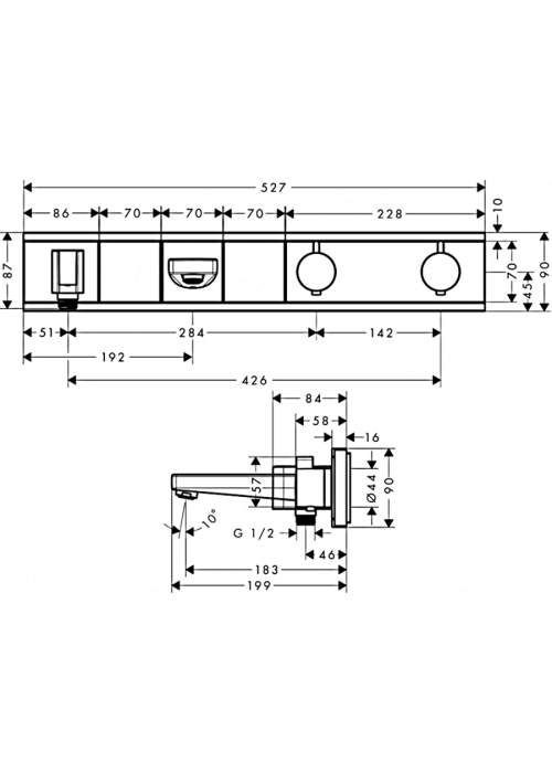 Термостат для ванны Hansgrohe RainSelect с 2 потребителями Chrome/White 15359400