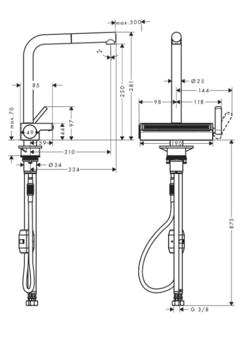 Змішувач для кухні Hansgrohe Aquno Select M81 з висувним душем, чорний 73836670