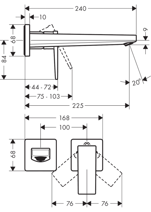 Змішувач для раковини настінний Hansgrohe Metropol Matt Black 32526670