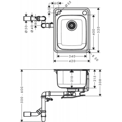 Кухонна мийка Hansgrohe S412-F340 на стільницю 420х520 із сифоном automatic 43334800