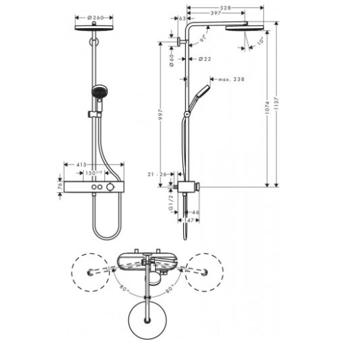 Душова система Hansgrohe Pulsify Showerpipe 260 1jet з термостатом 24220000 хром