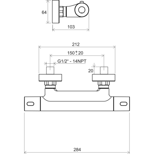 Термостатичний змішувач для душу Ravak Termo 300, без лійки 150 мм X070096