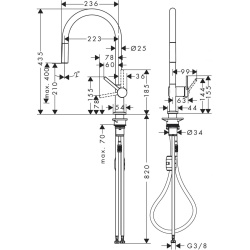 Змішувач Hansgrohe Talis M54 для кухонного миття з висувним душем Stainless Steel 72802800