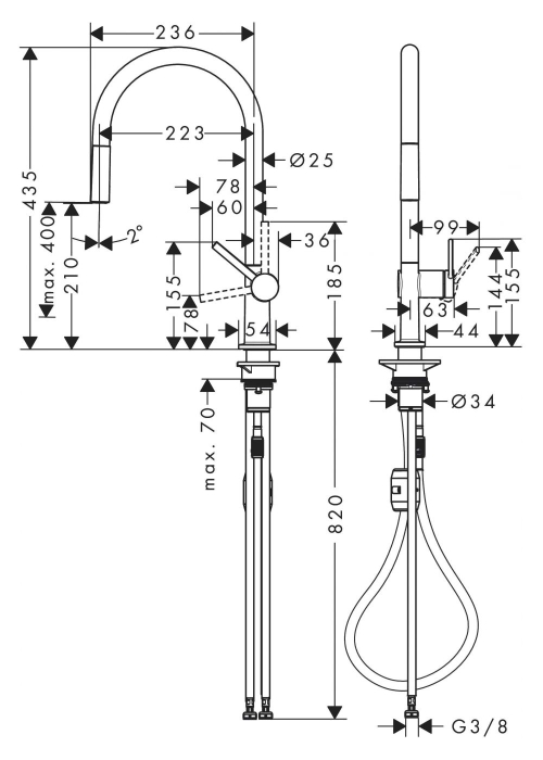 Змішувач Hansgrohe Talis M54 для кухонного миття з висувним душем Stainless Steel 72802800