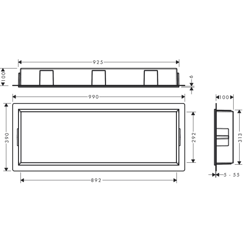 Настінна ніша Hansgrohe XtraStoris Original із вбудованою рамою 30x90x10 см Matt Black 56067670