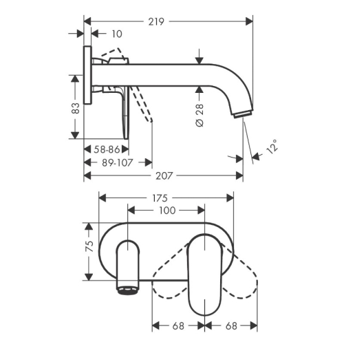 Змішувач для раковини настінний Hansgrohe Vernis Shape 71578670 чорний