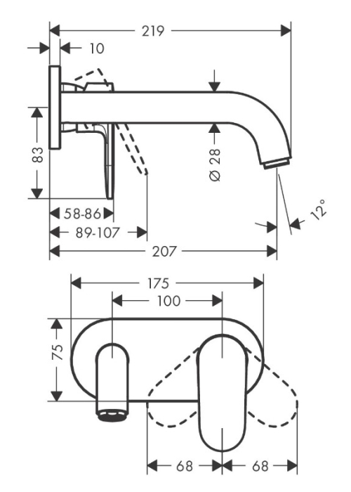 Змішувач для раковини настінний Hansgrohe Vernis Shape 71578670 чорний