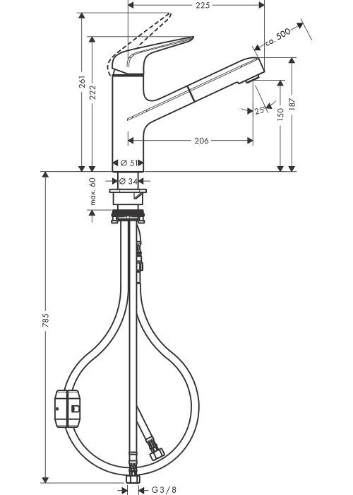 Смеситель для кухни Hansgrohe Focus M42 с выдвижным изливом 71814000