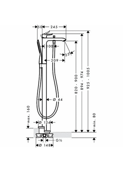 Смеситель для ванны напольный Hansgrohe Metris 31471000