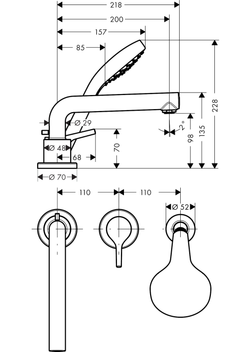 Смеситель на борт ванны на 3 отверстия Hansgrohe Talis S 72417000