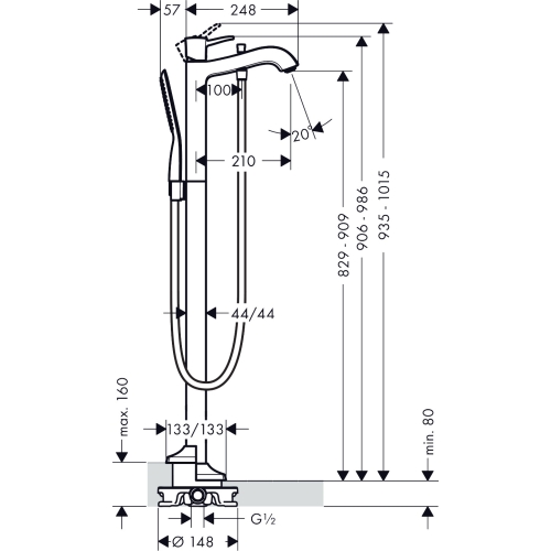 Змішувач для ванни для підлоги Hansgrohe Metropol Classic 31445000