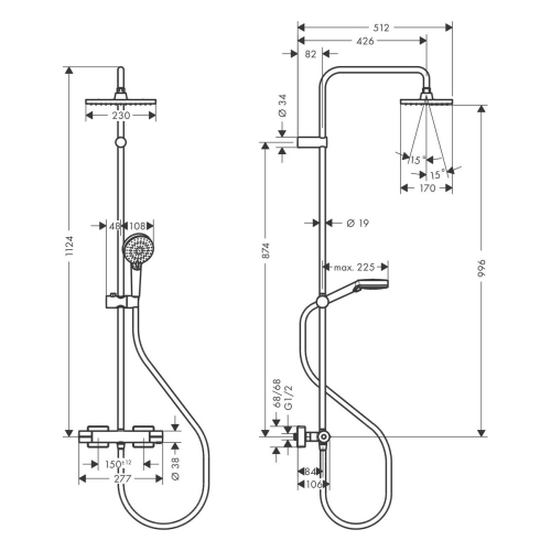 Душова система з термостатом Hansgrohe Vernis Shape Showerpipe 230 1jet 26286670 чорний матовий