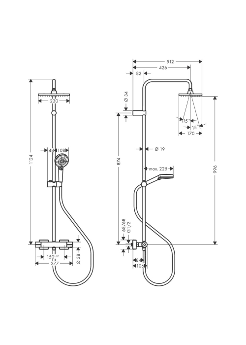 Душова система з термостатом Hansgrohe Vernis Shape Showerpipe 230 1jet 26286670 чорний матовий