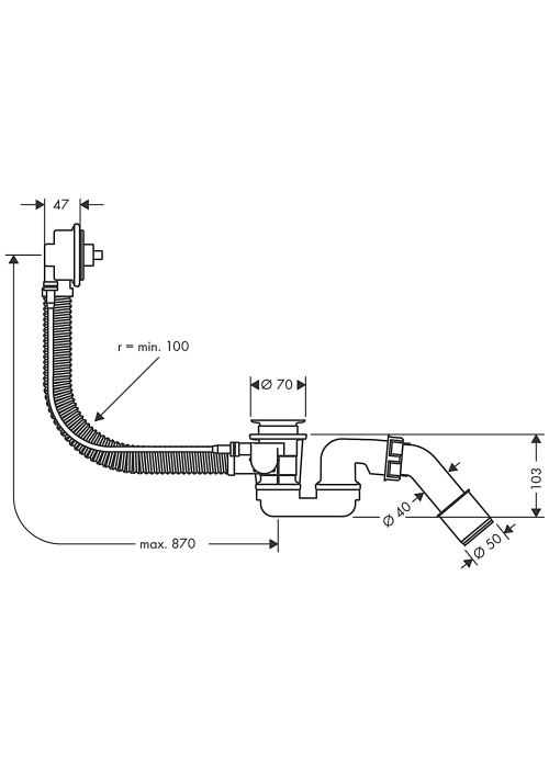 Сифон для нестандартных ванн Hansgrohe Flexaplus Basic 58141180