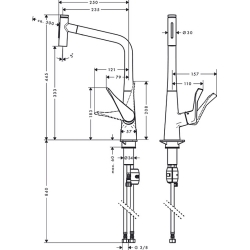 Смеситель для кухни Hansgrohe Metris Select 320 2jet с выдвижным изливом 73820000