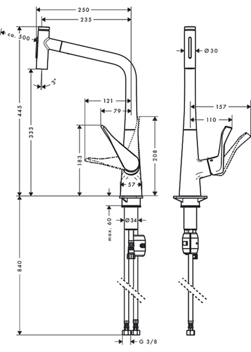 Смеситель для кухни Hansgrohe Metris Select 320 2jet с выдвижным изливом 73820000