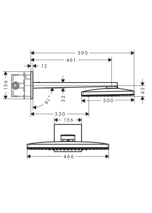 Верхний душ Hansgrohe Rainmaker Select 466х300 3jet черный/хром 24007600