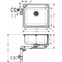 Кухонна мийка Hansgrohe S412-F500 на стільницю 580х520 із сифоном automatic 43336800