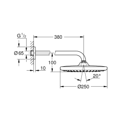 Верхний душ Grohe Tempesta 250 с кронштейном к стене с EcoJoy, 26668000