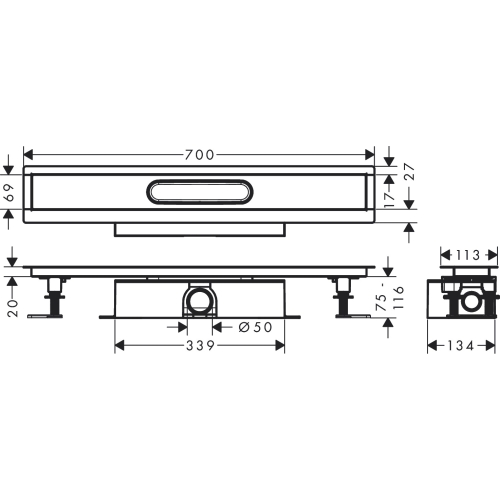 Монтажний комплект для каналів ø50 Hansgrohe uBox universal 700 мм 56023180