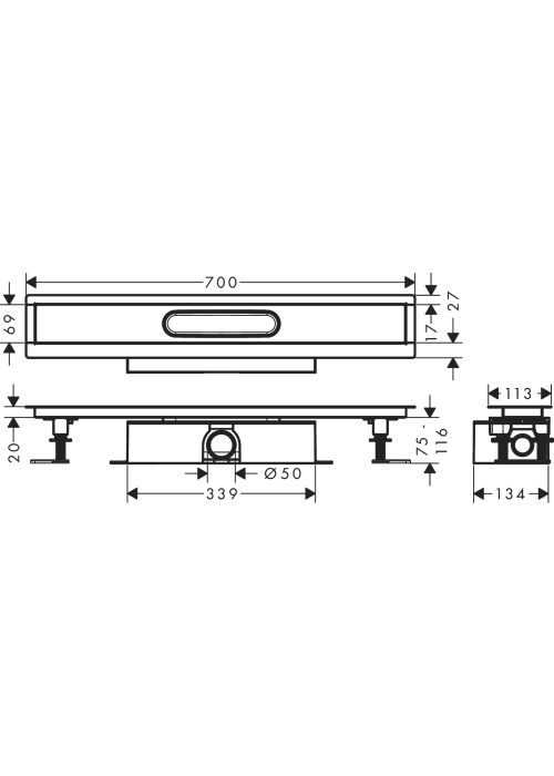 Монтажний комплект для каналів ø50 Hansgrohe uBox universal 700 мм 56023180