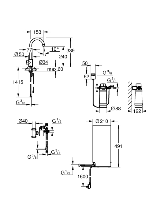 Смеситель и бойлер для кухни Grohe Red Mono L-size 30080001