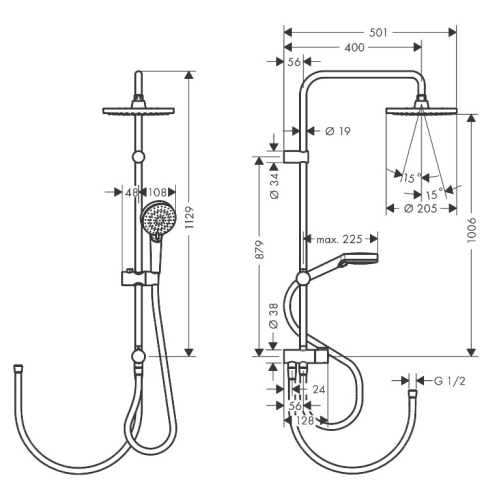 Душова система Hansgrohe Vernis Blend Showerpipe 200 1jet Reno 26272670 чорний матовий