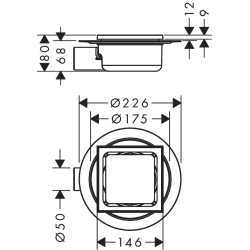 Точковий трап Hansgrohe "RainDrain Spot" 150x150х68 мм ø50 Brushed Stainless Steel 56055800